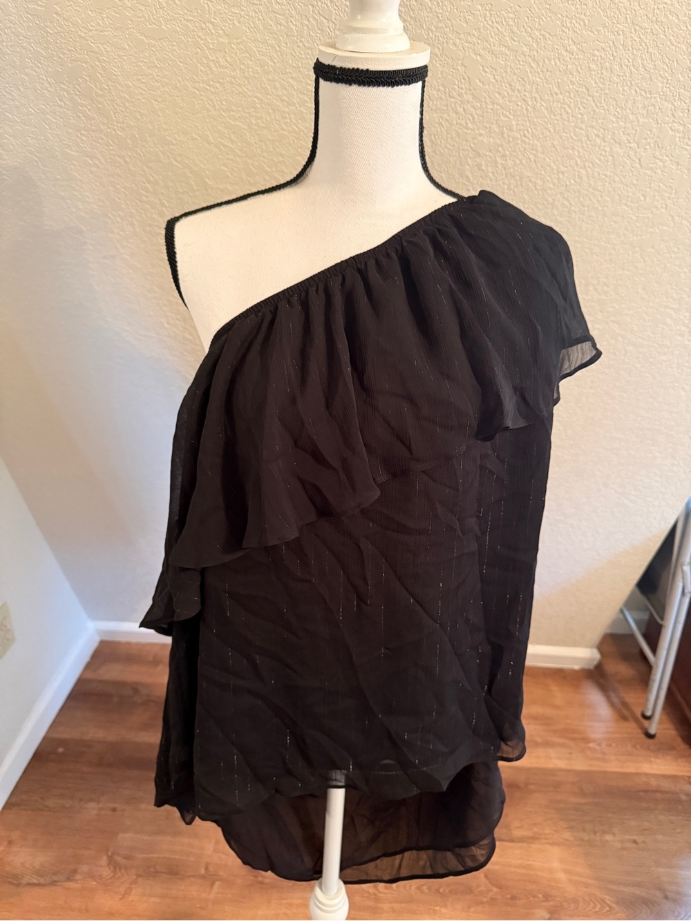 torrid Black One-Shoulder Ruffle Top with Metallic Thread